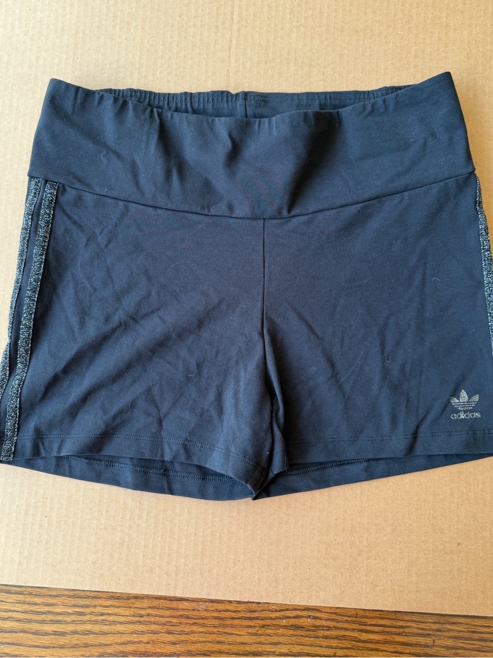 adidas Black Women's Athletic Shorts with Glitter Side Stripes